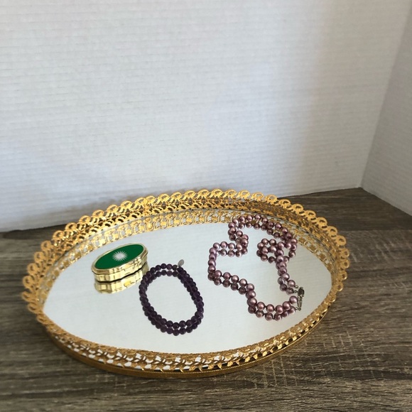 Vtg Ornate Gold Mirrored Vanity Tray - Picture 3 of 13